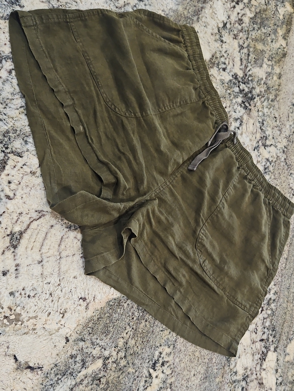 Olive Green Linen Blend Shorts